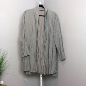 Eileen Fisher Gray Organic Cotton Blend Long Jacket Size Large